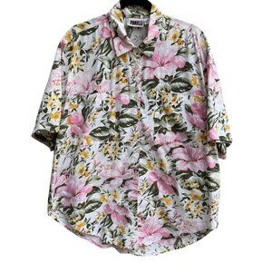 Forelli Womens Floral Pink Yellow Floral Hawaiian Short Sleeve Button-Up Shirt 1